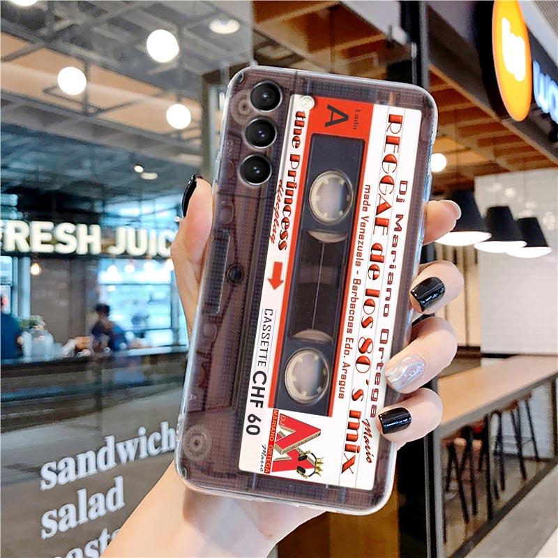 Retro Music Cassette Tape Vintage Style Transparent Case for Samsung Galaxy S22 S21 S20 FE S 22 Ultra S10 S9 Plus 5G Cover Coque