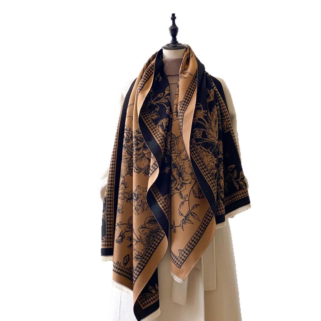 Flower Print Imitation Cashmere Thickened Women'S Scarf Autumn And Winter Flower Animal Exterior Temperament Shawl