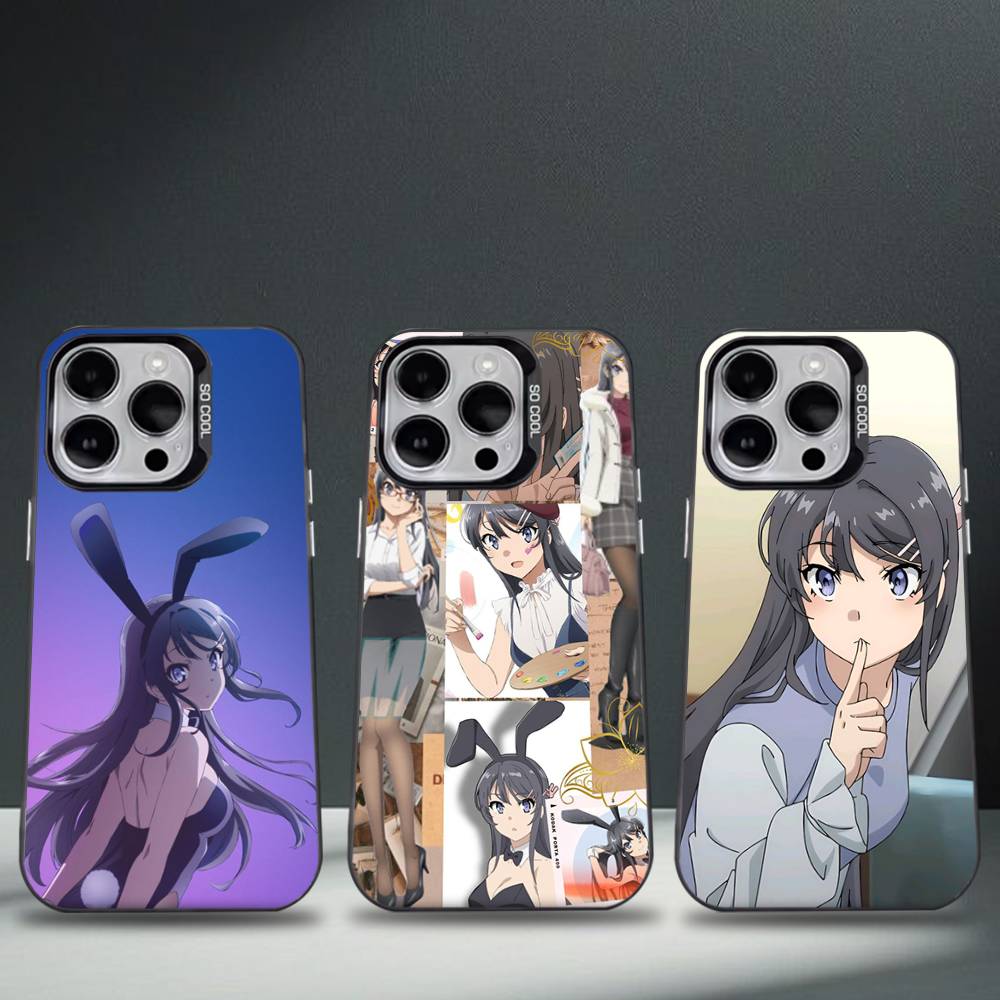 Чехол для телефона Аниме Май Сакурадзима для iPhone 16,15,14,13,12,11,8,7,Pro,Max,Plus,Mini,XS,SE Противоударный Черный Матовый Жесткий