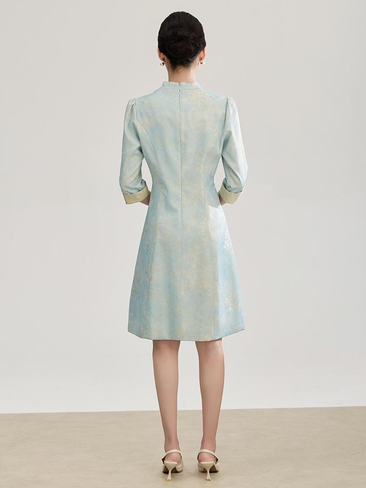 Nanyou Spring New Chinese Style Jacquard Satin Crepe Qipao Dress for Women