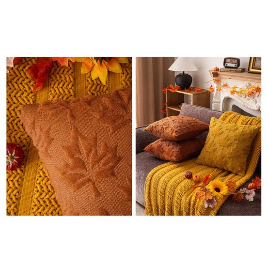 Decorative Pillow Case Embroidery Maple Leaves Pumpkin Pattern Pillow Cover Removable Easy To Clean Washable Throw Pillow Case