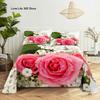 Pink Rose Bed Sheet Sets 3D Print Flowers Flat Soft Cover For Women Kids Girls King Queen Full Twin Size Linen Room Decor