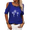 Women Fashion Off Shoulder T-shirt Ladies Casual Round Neck Floral Print Top Summer Short Sleeve Tee Shirt