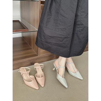 Ботоу открытые босоножки на каблуке-рюмочке женские туфли на высоком каблуке новые нюдовые универсальные модные остроносые одинарные туфли