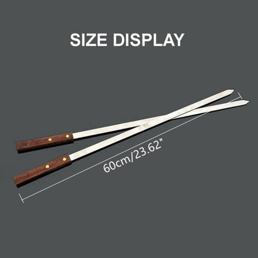 Плоская палочка для барбекю из нержавеющей стали, большая веревочная палка для барбекю, деревянная ручка, плоская палочка для барбекю из нержавеющей стали