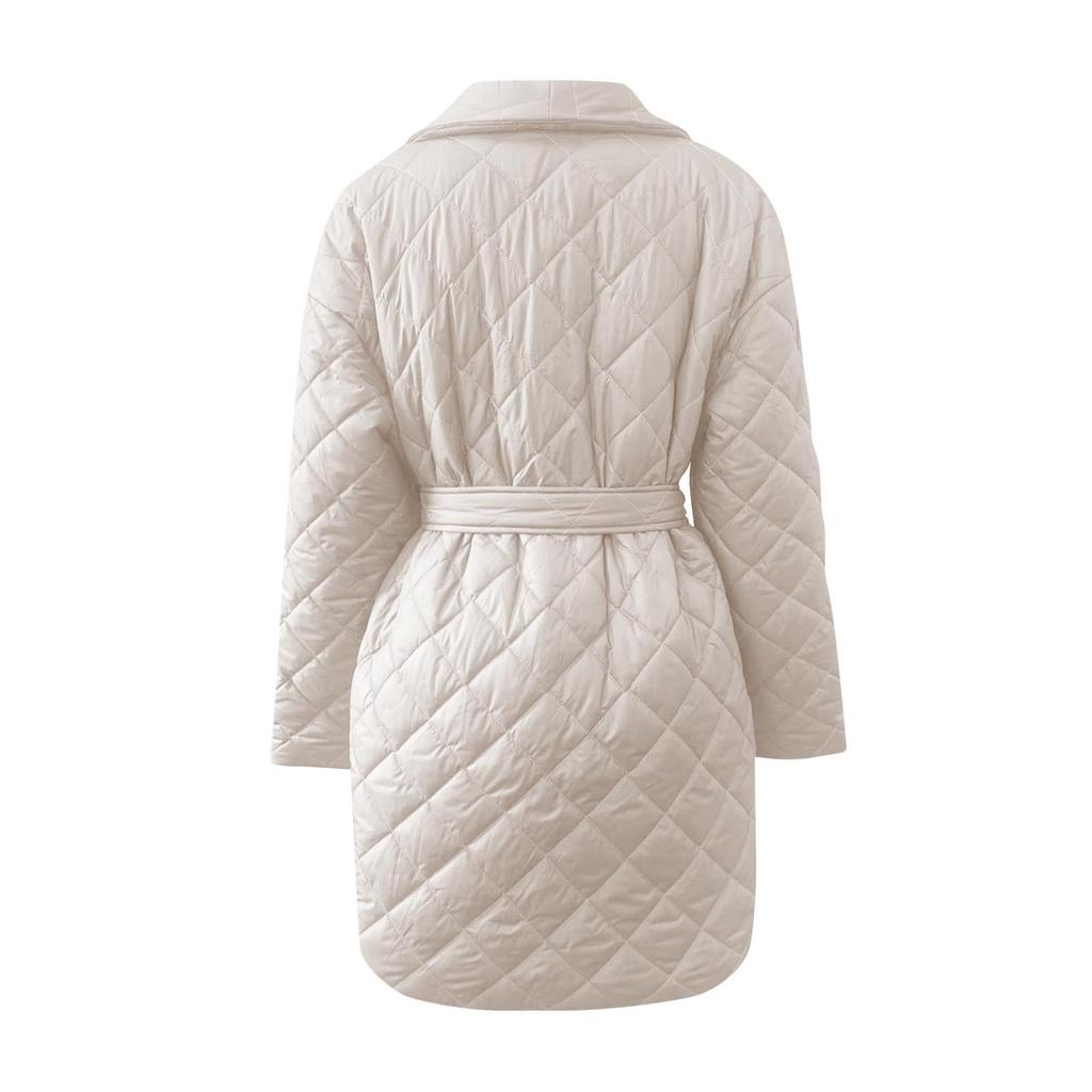 Women's Long Sleeve Rhombus Solid Color Thickened Button Cotton Outerwear Coat  Jacket