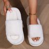 Fashion New Fashion White Fluffy Slippers Women 2025 Winter Warm Thick Sole Home Cotton Shoes Woman Open Toe Faux Fur Platform Slippers