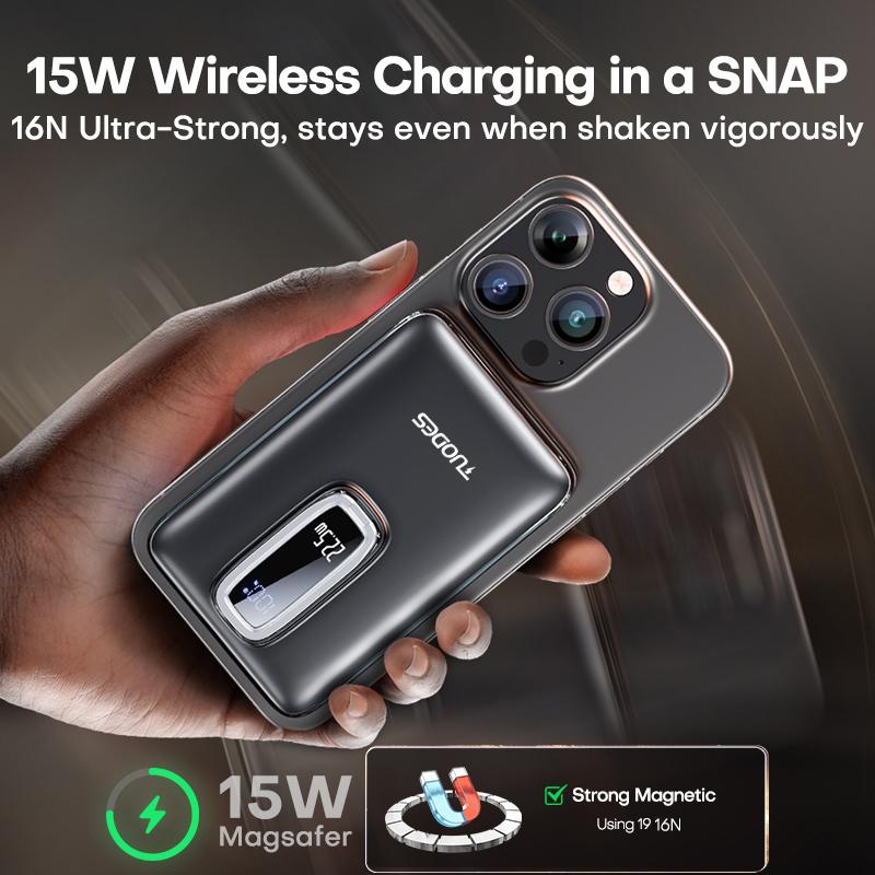 TUODES Магнитный повербанк 22,5 Вт 10000 мАч Беспроводная быстрая зарядка 15 Вт Складная подставка Внешний аккумулятор для iPhone 16 15 Для Magsafe