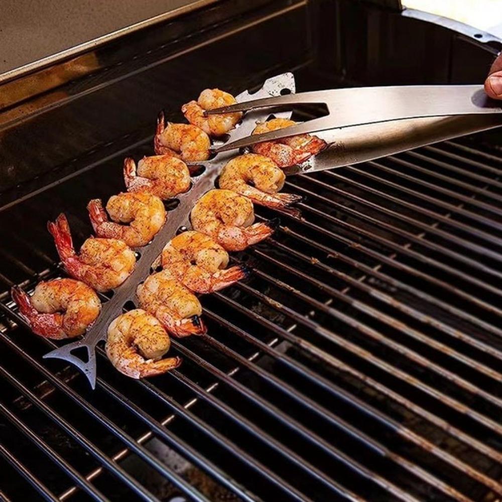 2 шт. Серебряные шампуры в виде рыбьей кости, многоразовые шампуры для барбекю, принадлежности для барбекю, вилка для жарки, кемпинг