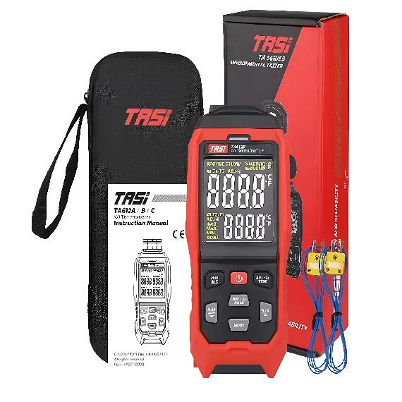 4-Channel K-Type Thermocouple Thermometer, -328 to 2502°F HVAC Thermometer with Color Dual Display, USB Data Export