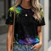 Leisure Sports Women's T-shirt Summer Round Neck Short Sleeved Graffiti Oil Painting Loose Fit Breathable Shirt