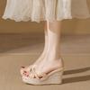 Wedge Heel Thick-soled Fish Mouth Slippers Women's New Summer Open-toe Wear Waterproof Table High-heeled Straw Sandals