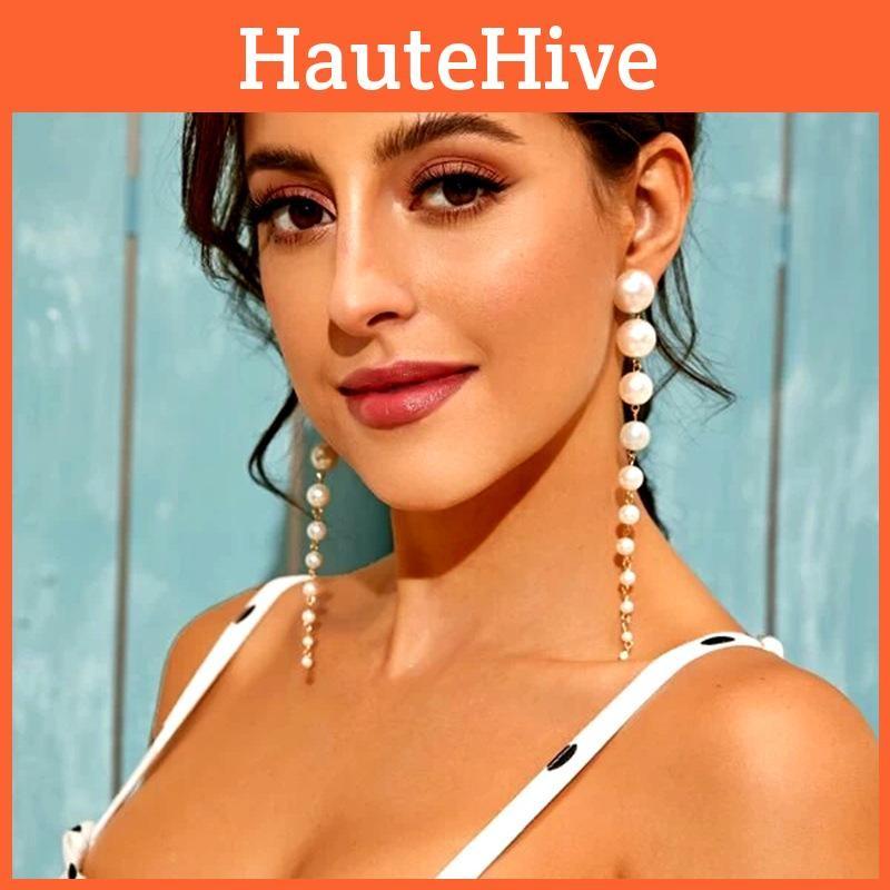 Geometric Drop Pearl Earrings For Women With Trendy Fall Style Fashion