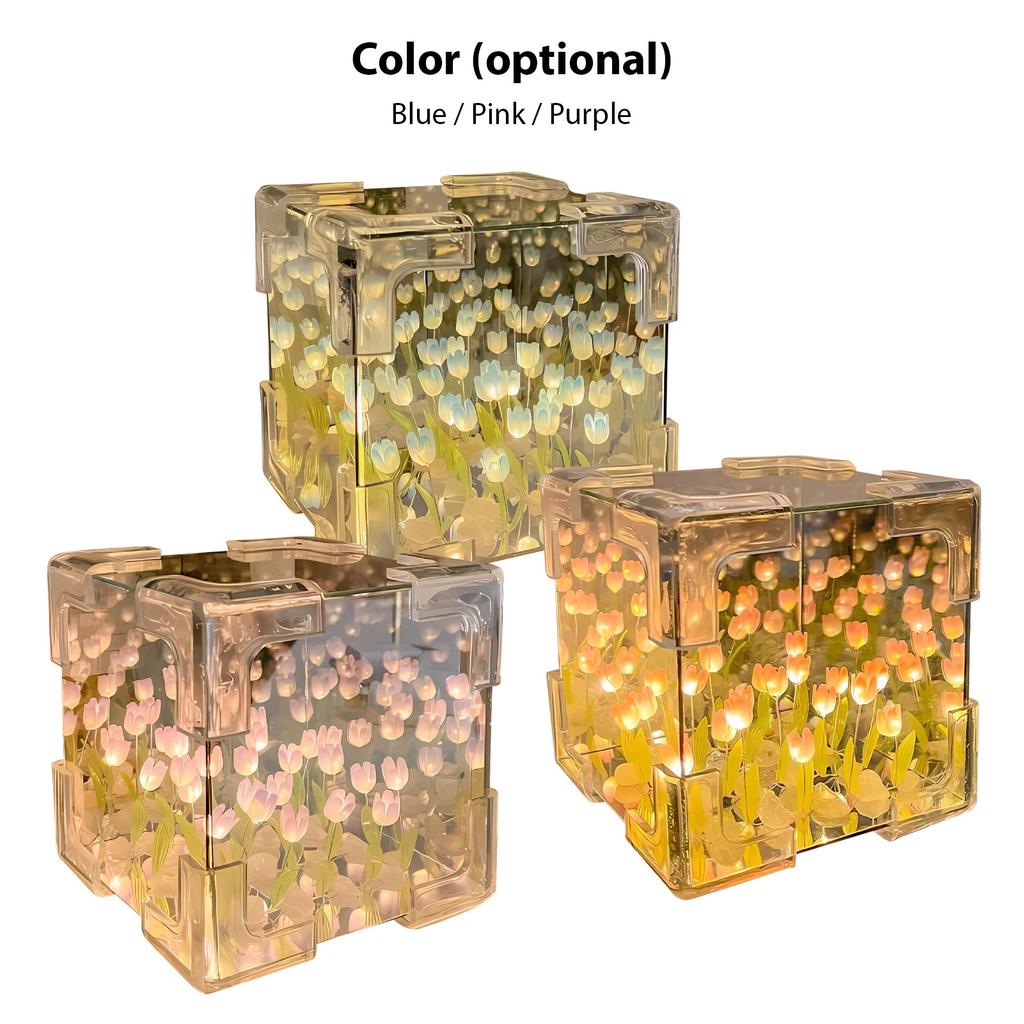 DIY Tulip Lamp 2-in-1 Mirror Flower Night Light Unfinished Handmade Craft Decorative Lamp 24 Flower