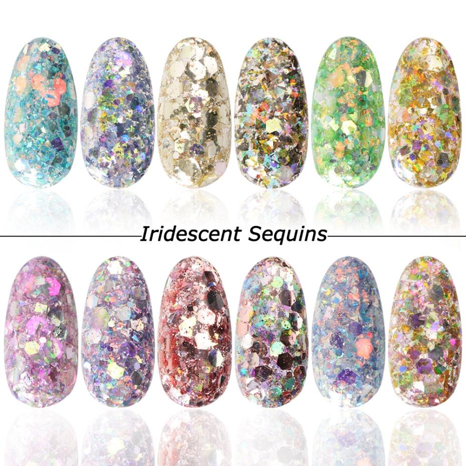 12 Grid/box Mixed Size Hexagon Nail Glitter Sequins Shiny Flakes Nail Art Decoration