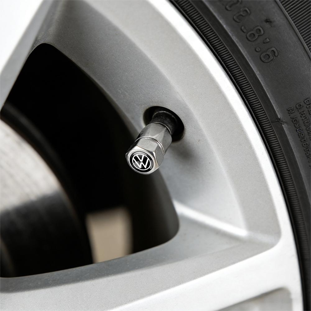 VW 4Pcs Car Tire Valve Caps Metal Wheel Dust Covers Accessories For Volkswagen GTI Golf Polo Passat VW CC Tiguan T-ROC Jetta Taigo