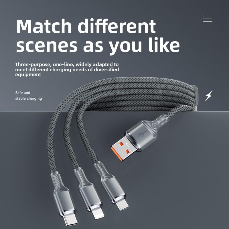 Кабель для быстрой зарядки 3 в 1 100 Вт Roman Type C USB Micro для iPhone Samsung Huawei Xiaomi Зарядное устройство с индикатором USB C