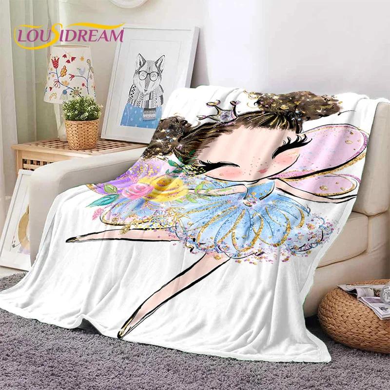 Милая балерина, фея, мультяшное мягкое флисовое одеяло для кровати, спальни, дивана, пикника, плед для отдыха на открытом воздухе, подарок