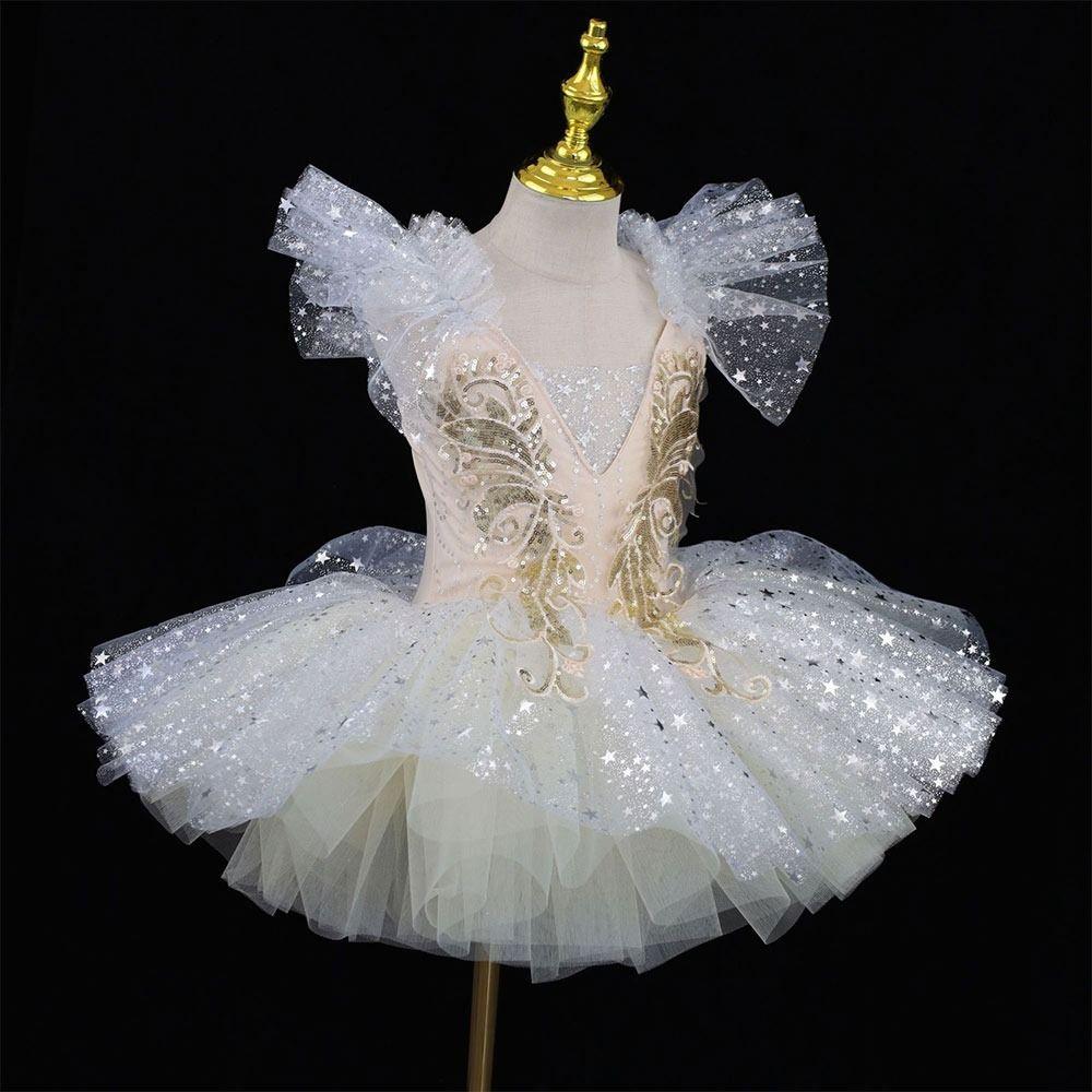 Modern Ballet Tutu White Princess Dress Fashion Performance Clothes  Kids Girls