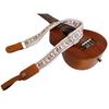 This is a genuine leather ukulele strap with a vintage floral embroidery, an original design by MUSIC FIRST. It is a ukulele shoulder strap with a gen