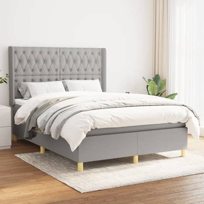 Maison Exclusive - Sommier à lattes de lit avec matelas Gris clair 140x200cm Tissu