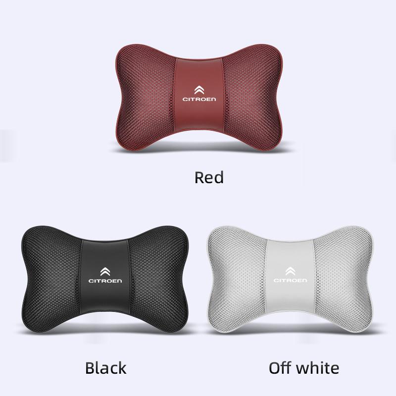 Car Headrest Pillow Leather & Ice Silk Fabric Neck Support For Citroen C3 C5 C5X C4 e-C4 X e-C3 C-Elysee Berlingo C1 Keychain ait256