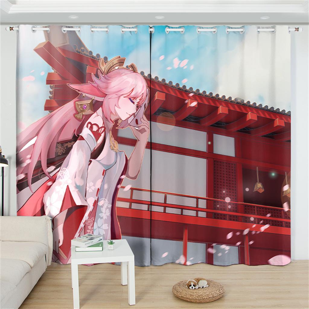 Kazuha Genshin Impact Blackout Curtain 2 панели аниме-принт оконные шторы для гостиной мультяшный домашний декор обработка