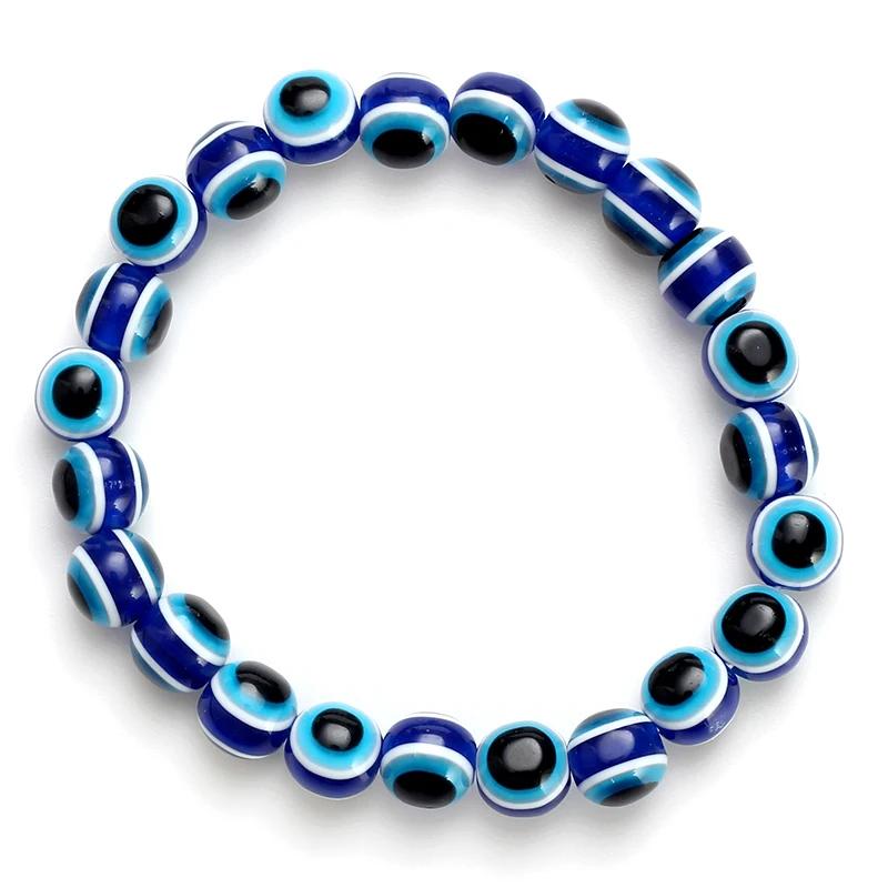 Evil Eye Fashion 4 6 8mm Blue Resin Beads Beaded Bracelet Turkish Style Charm Blue Eye Bead Bracelet For Women