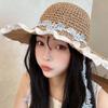 Breathable Vacation Beach Cap with Garland Woven Sun Cap Big Brimmed Straw Hat  Masquerade