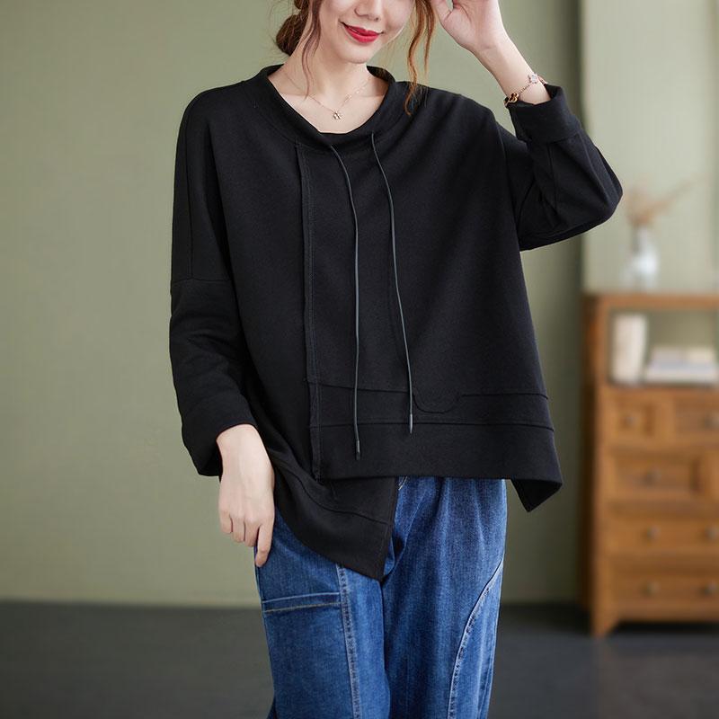 Dimanaf 2021 футболка, женская осенняя водолазка с длинным рукавом, хлопковые толстовки, корейская свободная одежда, белый топ с круглым вырезом, однотонные футболки