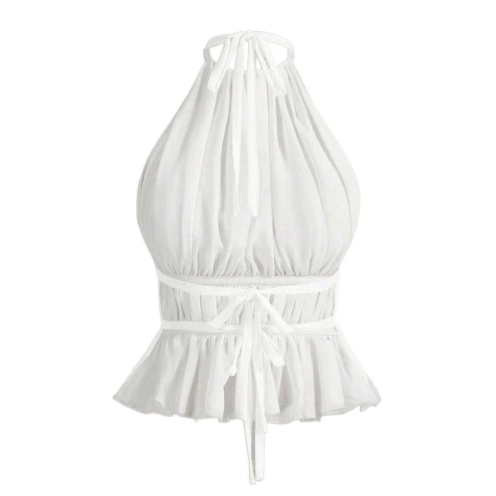 Sleeveless Chiffon Vest Tops Halter Women's Crop Top Simple Lace-up Camisole Club