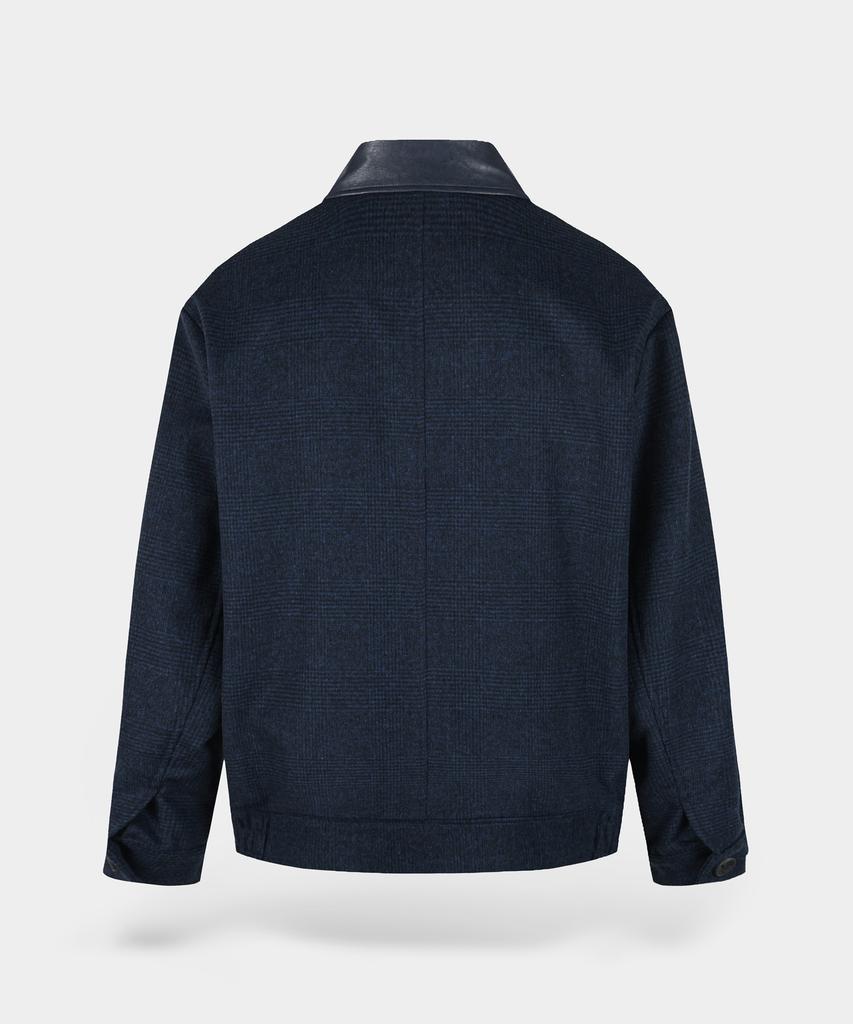 Birbante Wool Blend Leather Collar Blouson Jacket - Navy Check