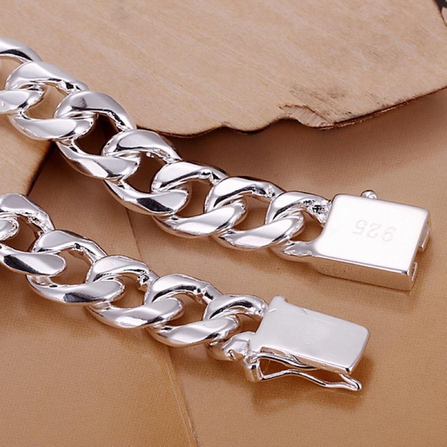 Fine 925 Sterling Silver Bracelets Noble Design Fashion Jewelry High Quality 10MM Solid 8inch 20cm Chain FOR Women Mens Wedding
