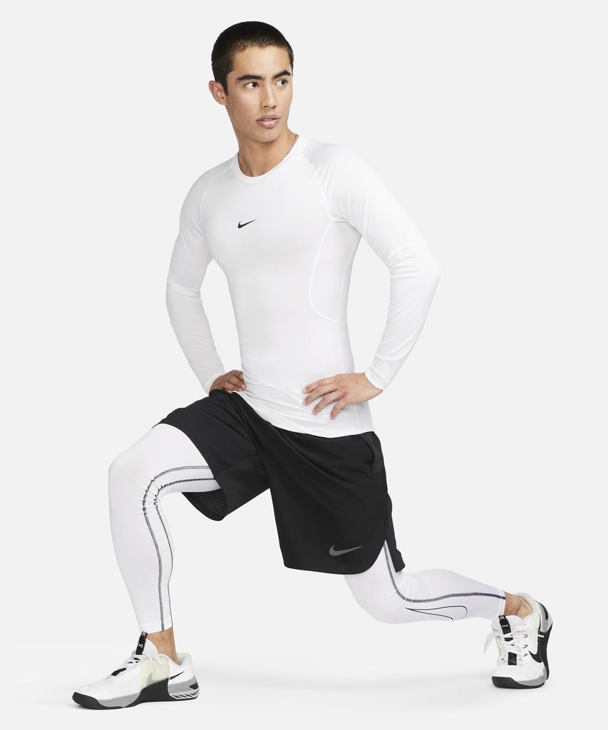 Nike Женский топ для фитнеса Pro Dri-Fit, облегающий, с длинным рукавом, размер M - Белый:Черный / Fb7920-100