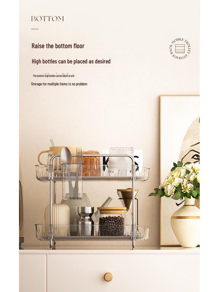 Transparent PET Plastic Desktop Cup Storage and Drain Rack - Two-Layer Multi-Purpose Hanging Basket.