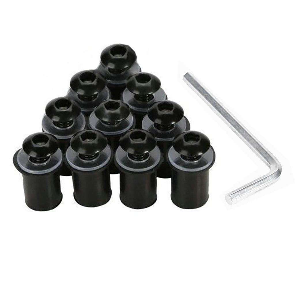 Mirhua Screen Bolts Set of 10 with Hex Wrench Windshield Screws for Windscreen Cowl or Screen Fixing Washer Design (Black)