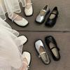 Black Single Shoes  New French Flat Mary Jane  Shoes Temperament Shallow Beanie Shoes Gentle Small Leather Shoes