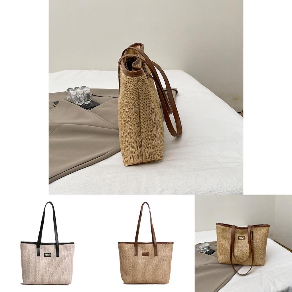 Large Woven Rattan Shoulder Bag Featuring Inner Pockets For Street Style