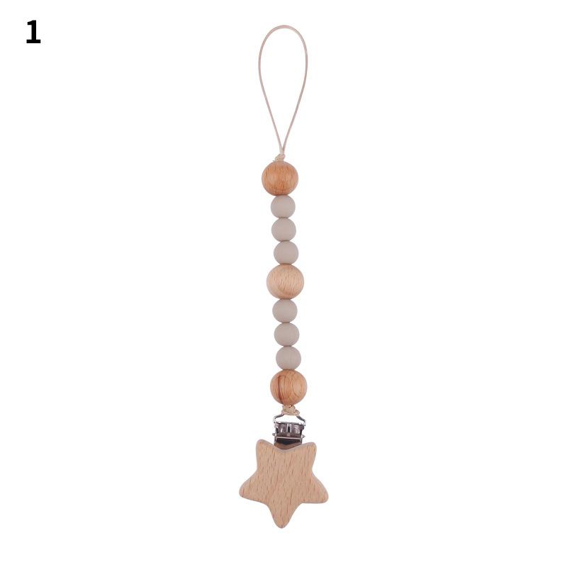 Baby Pacifier Clip Chain Wooden Star Holder Pacifier Clip Strap Infant Nursing Nipple Holder