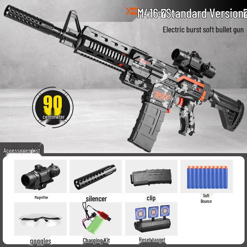 Electric M416 Auto Soft Bullet Toy Gun - Sniper Simulation for Kids Birthday Gift - AK47 Style Rifle