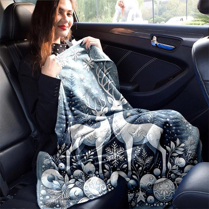 1pc Deer Printing Lightweight Flannel Blanket, Comfortable and Warm Blanket, for Camping Sofa Bed and Couch Office, Suitable for Gift Blanket
