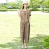 Women Cotton Linen Casual Short Sleeve T-Shirt Top Harlan Cropped Pant Suit Summer Fashion 2 Piece Set Plus Size