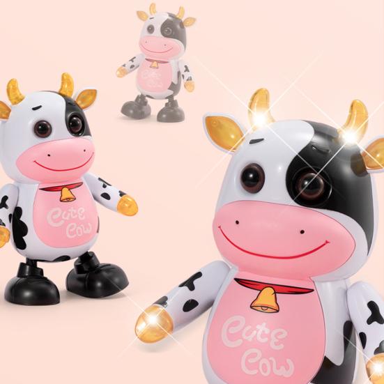 Kids Electric Cow Toy with LED Light Music Singing Dancing Cartoon Dairy Cattle Toy Toddlers Interactive Educational Movable Eyes Animal Musical Toy