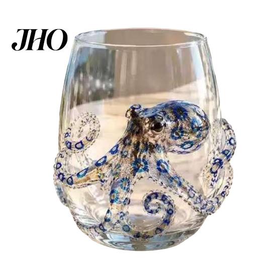Innovative Housewarming Gifts Octopus Glass Tumbler, Ocean Whales Seahorses Crabs Jellyfish Cocktail Cup for Home Handcrafted Artistic Drinking