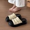 Simple Thick-bottomed Heightening Pleated Slippers Women's 2025 New Fashionable and Versatile Outer Wear Flat-bottomed One-word Slippers