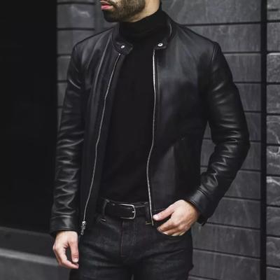AL KHALID Мотоциклетная стильная мужская кожаная куртка черного цвета из натуральной овчины