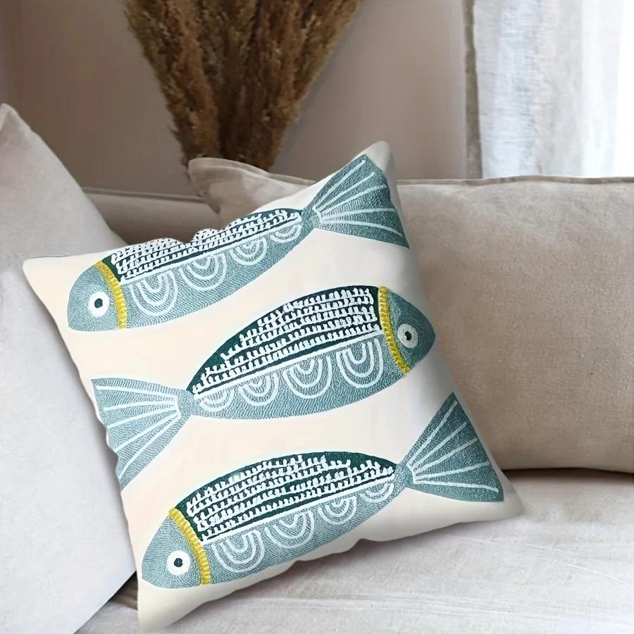 Fodere per cuscini con stampa di pesci stile Oastal Divano stampato su due lati Soggiorno Fodere per cuscini per sedie da camera