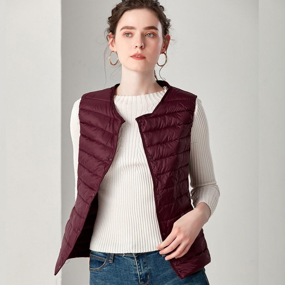 Fall Winter Women Crew Neck Sleeveless Single Breasted Lightweight Short White Duck Down Jacket