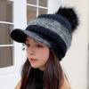 2023 New Winter Fur Pompom Hat For Women Autumn Cotton Knitted Baseball Cap With Pompon Brand Visor Caps Ladies Skullies Beanies
