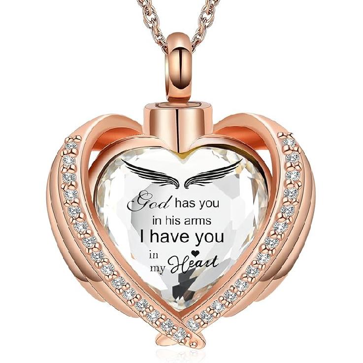 shajwo Cremation Jewelry Angel Wing Heart Urn Ashes Necklace for Women Men Birthstone Loved One Memorial Pendant